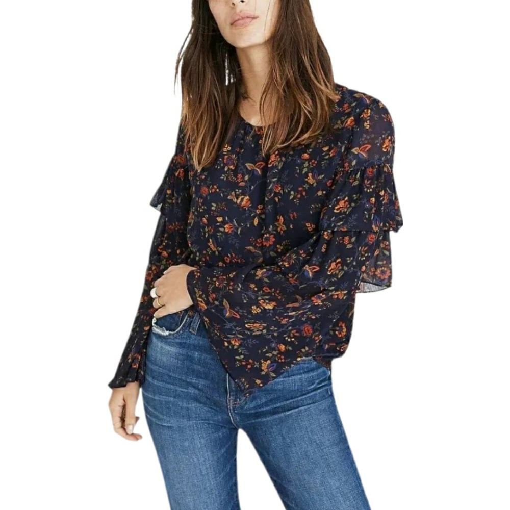 Madewell Small Climbing Vine Tiered Ruffle Sleeve Floral Flowy Top